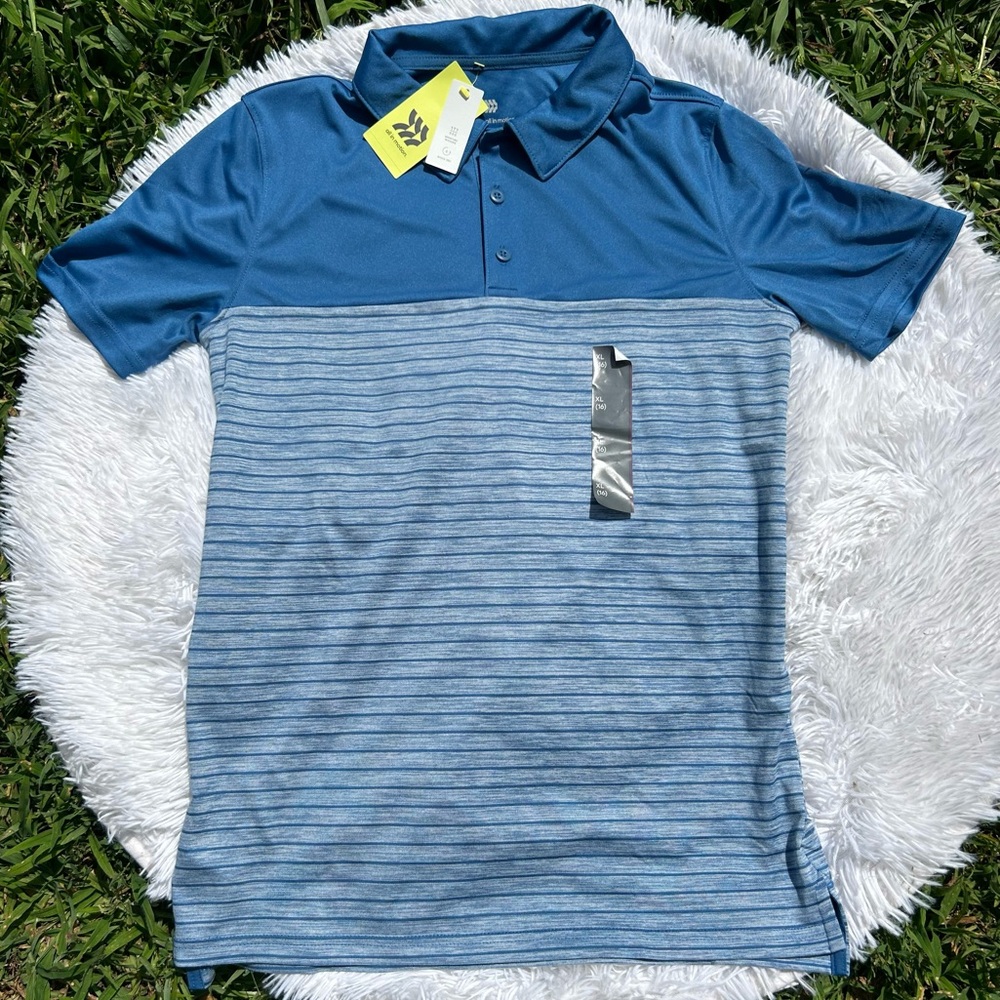 Target All in Motion Boys Blue and White Striped Polo Shirt Size XL NEW